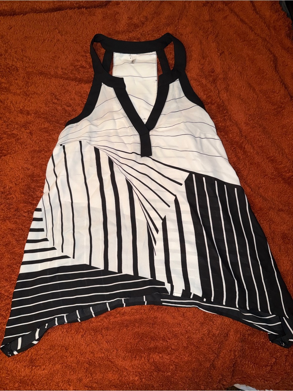 Studio Y Black and White Striped V-Neck Racerback Tank
